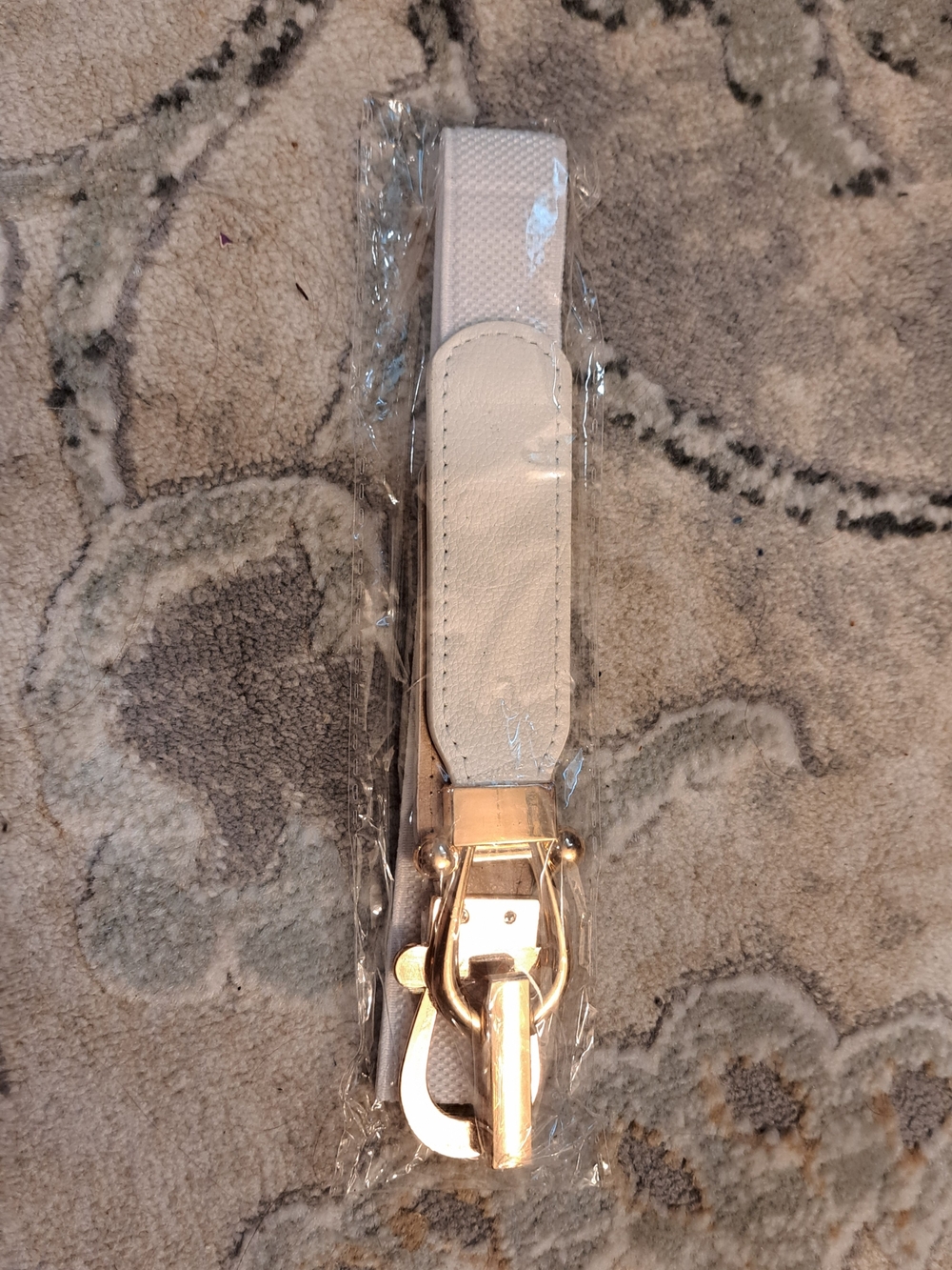 White Women's Stretch Belt with Gold Hardware
